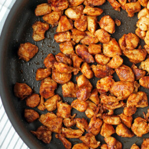 Blackened Chicken Bites in a pan