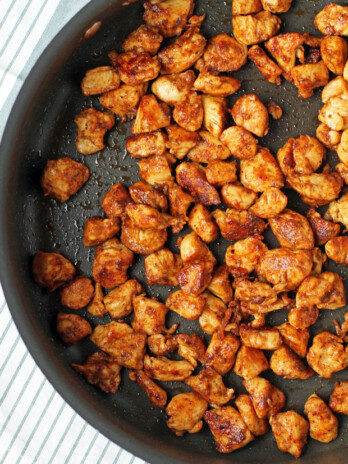 Blackened Chicken Bites in a pan