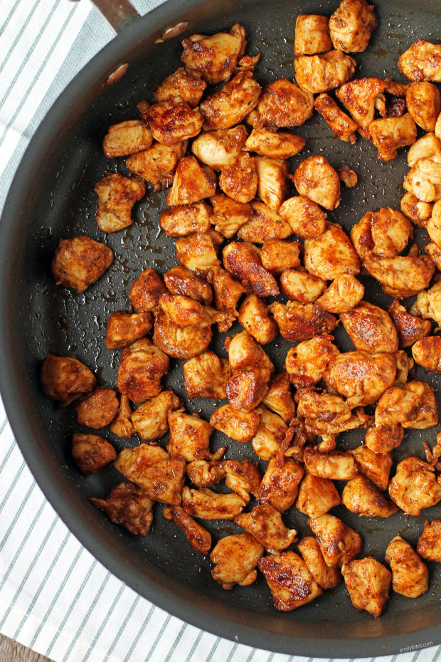 Blackened Chicken Bites in a pan