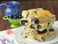 Sheet Pan Blueberry Pancakes in a stack