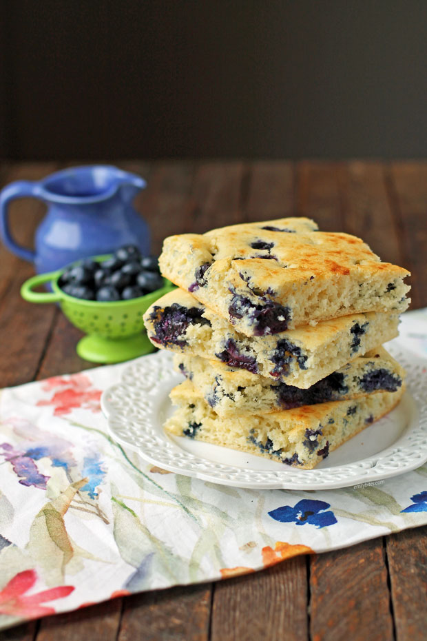 Sheet Pan Blueberry Pancakes in a stack