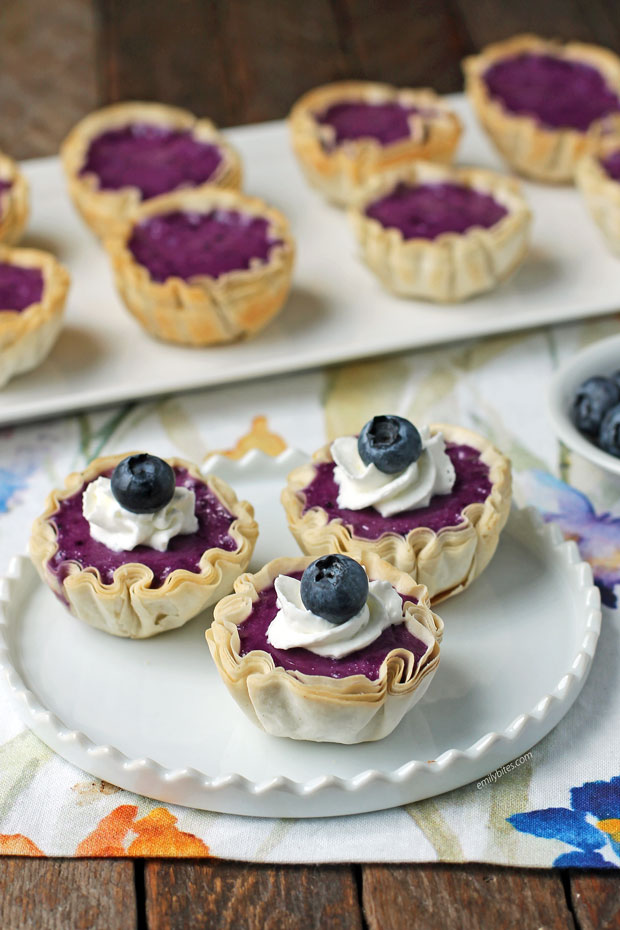 Blueberry Cheesecake Mini Tarts on a plate