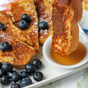 French Toast Sticks dipped in syrup