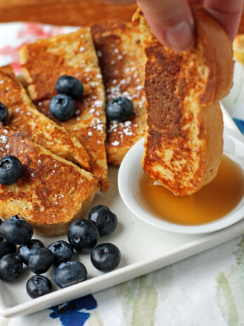 French Toast Sticks dipped in syrup