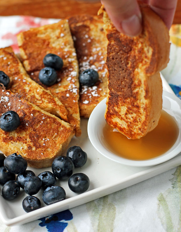 French Toast Sticks dipped in syrup