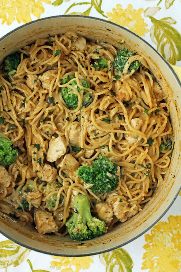 One-Pot Creamy Chicken Piccata Pasta - Emily Bites