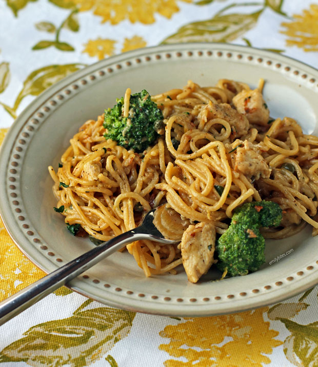 One-Pot Creamy Chicken Piccata Pasta on a plate