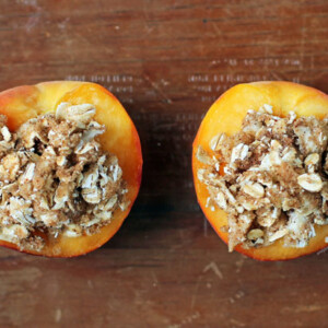 Stuffed peaches before baking