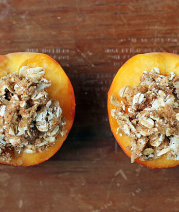 Stuffed peaches before baking