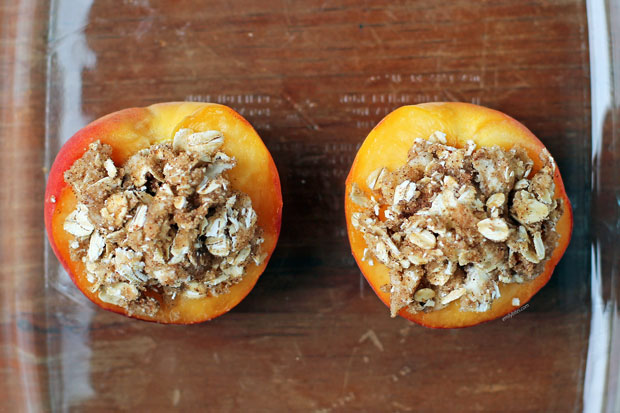 Stuffed peaches before baking