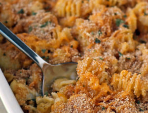 Baked Cauliflower Mac and Cheese in a baking dish