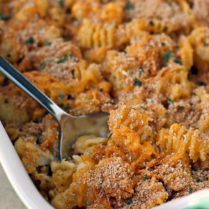 Baked Cauliflower Mac and Cheese in a baking dish