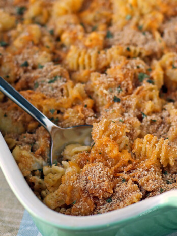 Baked Cauliflower Mac and Cheese in a baking dish