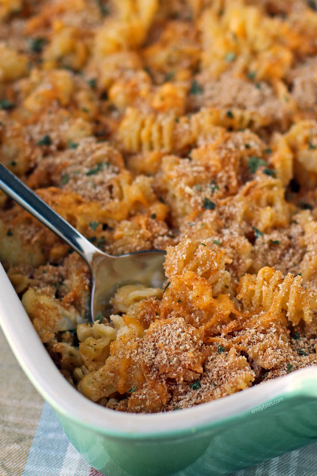 Baked Cauliflower Mac and Cheese in a baking dish