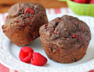 Two Chocolate Raspberry Muffins on a plate