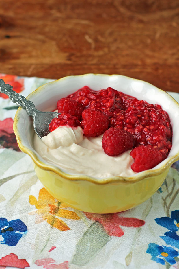 Raspberry Peanut Butter Yogurt Bowl in a bowl