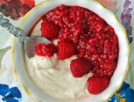 Raspberry Peanut Butter Yogurt Bowl with a spoon