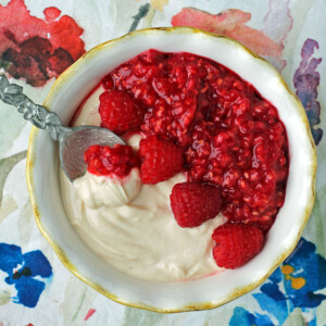 Raspberry Peanut Butter Yogurt Bowl with a spoon