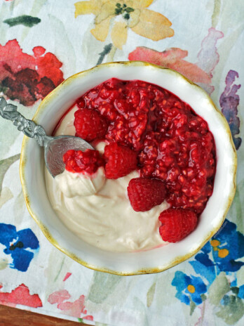 Raspberry Peanut Butter Yogurt Bowl with a spoon