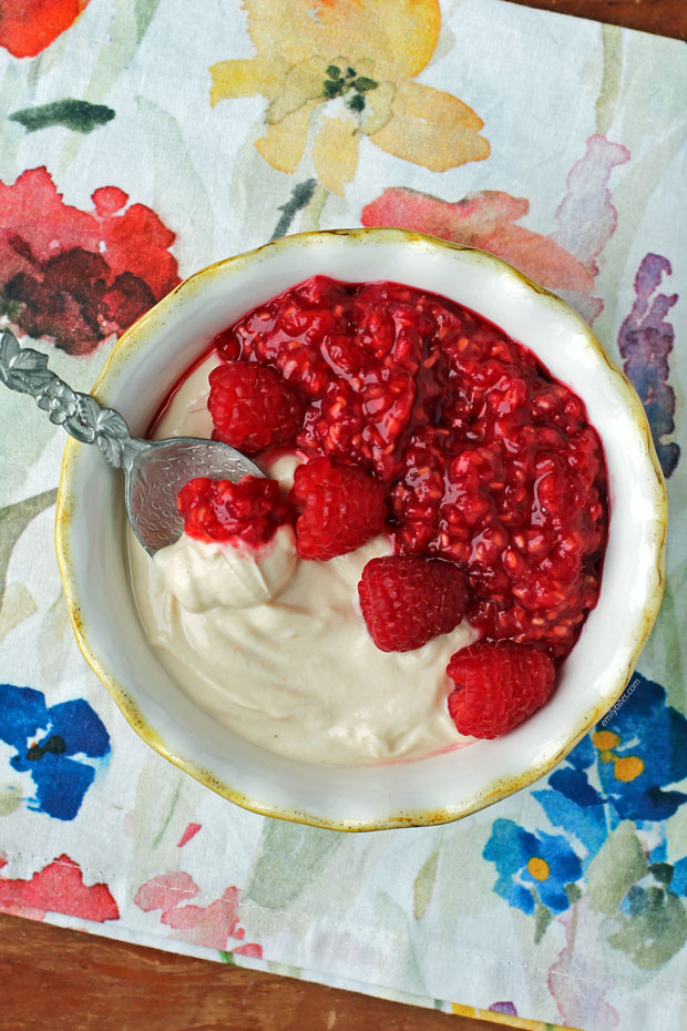 Raspberry Peanut Butter Yogurt Bowl with a spoon