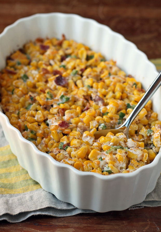 Creamy Corn with Bacon and Jalapenos in a dish
