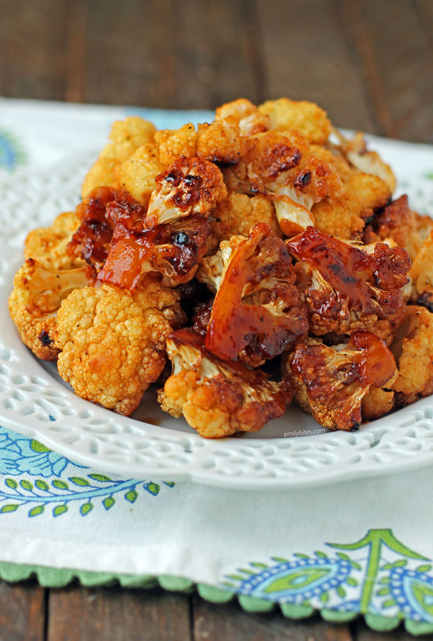 Sweet and Spicy Roasted Cauliflower - Emily Bites