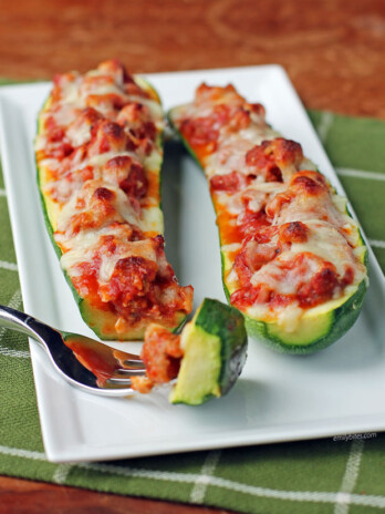 A serving of Italian Sausage Stuffed Zucchini