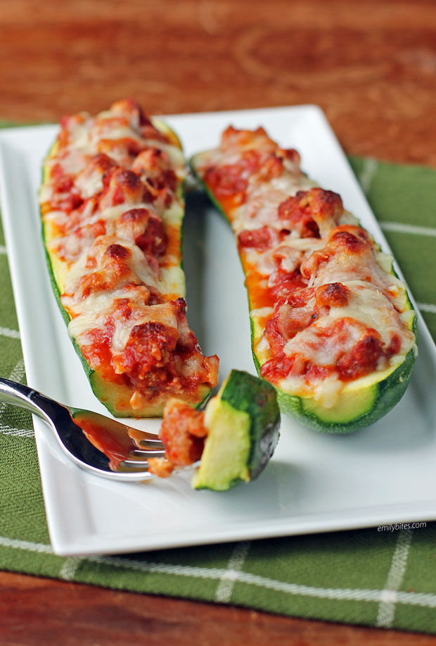 A serving of Italian Sausage Stuffed Zucchini