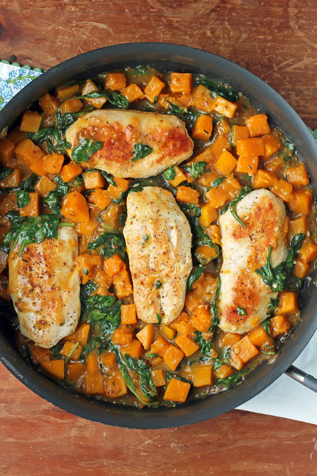 Maple Dijon Chicken and Squash Skillet - Emily Bites