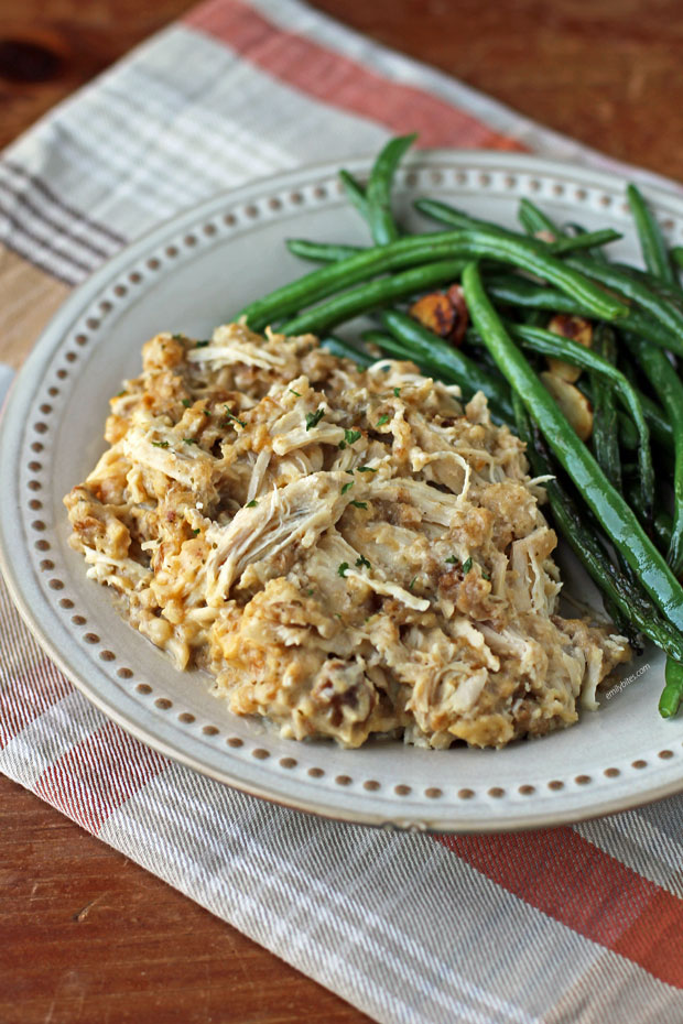 Slow Cooker Chicken and Stuffing on a plate