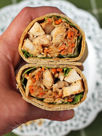 Thai Peanut Chicken Wrap in hand