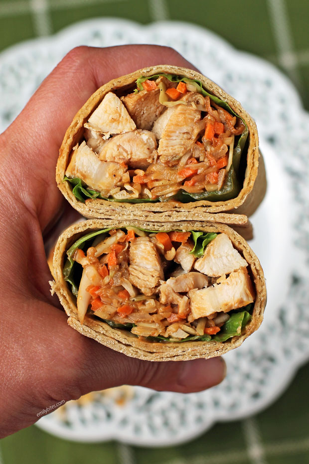 Thai Peanut Chicken Wraps - Emily Bites