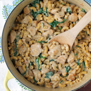 One-Pot Chicken Florentine Mac and Cheese in the pot