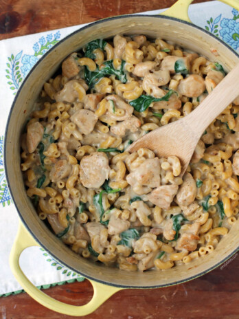 One-Pot Chicken Florentine Mac and Cheese in the pot