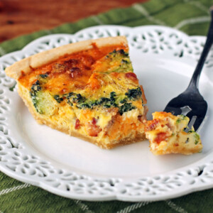 Bacon Broccoli Quiche with a forkful