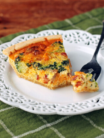Bacon Broccoli Quiche with a forkful
