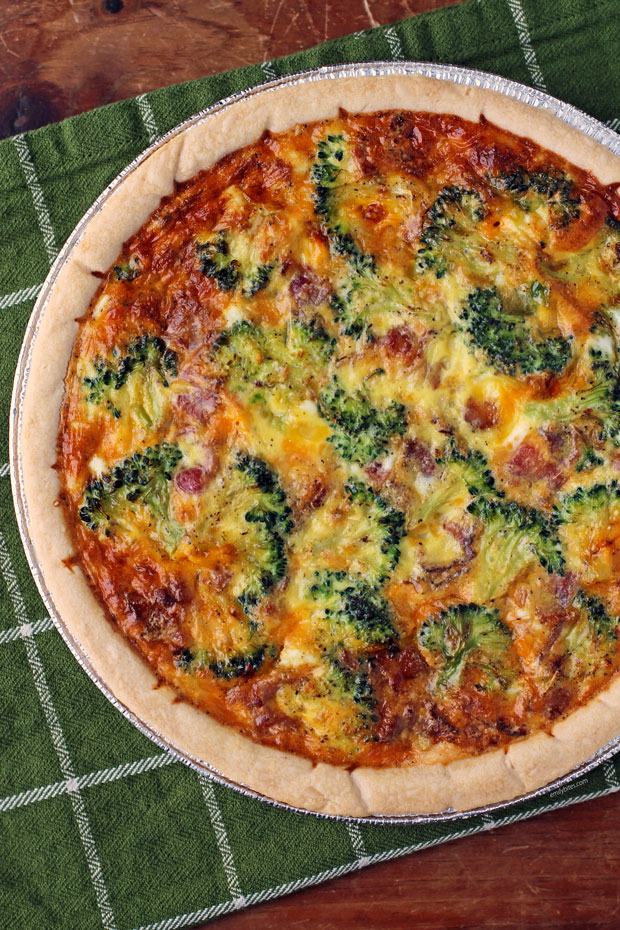 Bacon Broccoli Quiche in pie plate