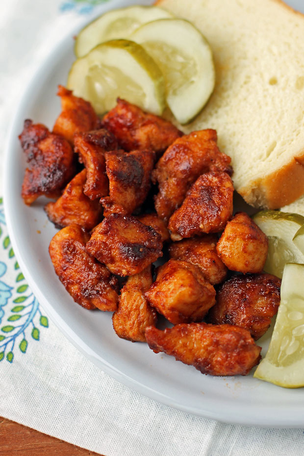 Nashville Hot Chicken Bites on a plate