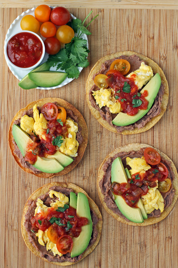 Breakfast Tostadas with toppings