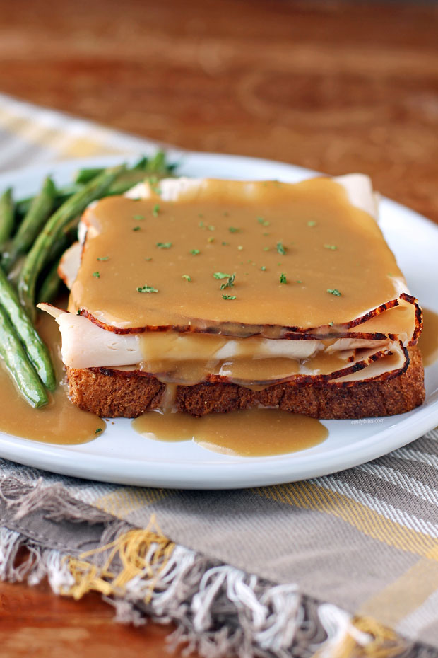 Hot Turkey Sandwich with Gravy close up