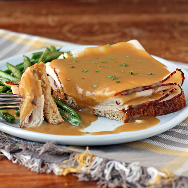 Hot Turkey Sandwich with Gravy cut open