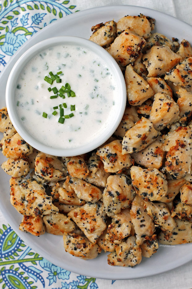 Everything Chicken Bites with Cream Cheese Yogurt Dip - Emily Bites