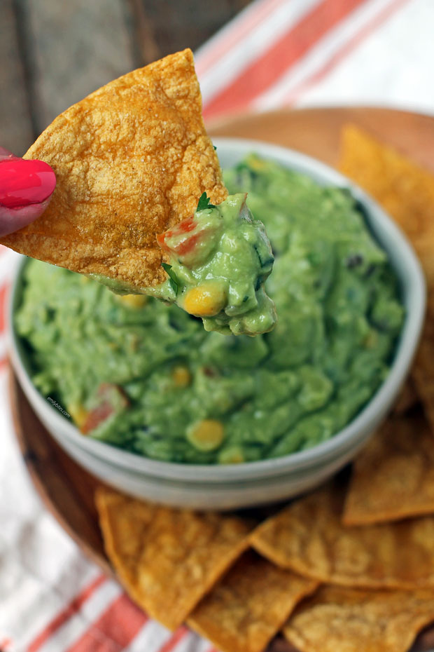 Loaded Guacamole on a tortilla chip