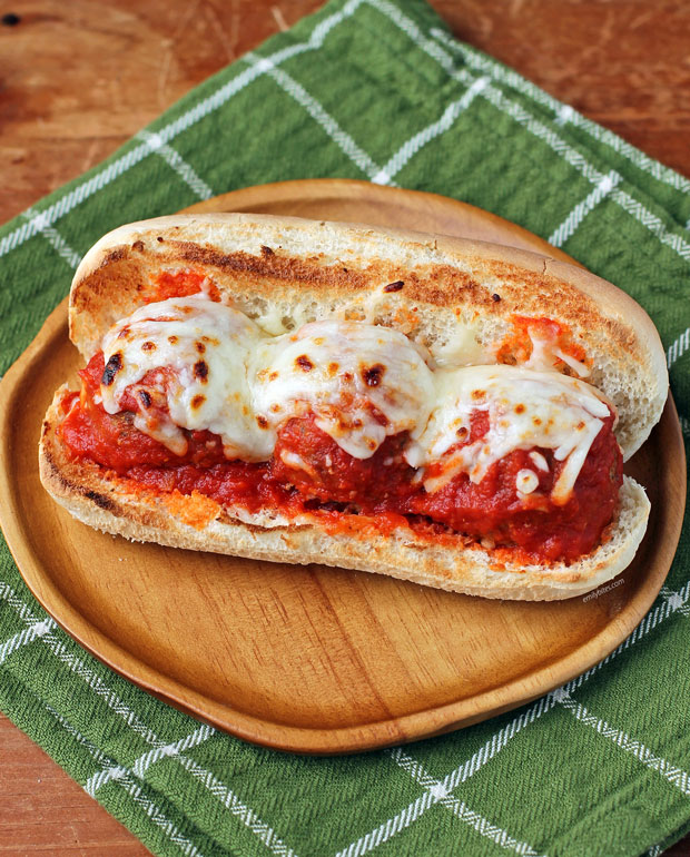 Beef and Turkey Meatball Sub on a plate