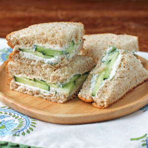Cucumber Sandwich pieces on a plate
