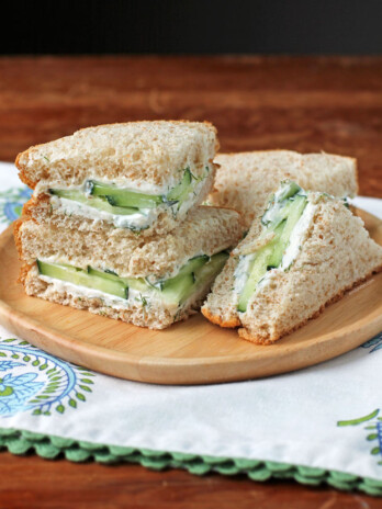 Cucumber Sandwich pieces on a plate