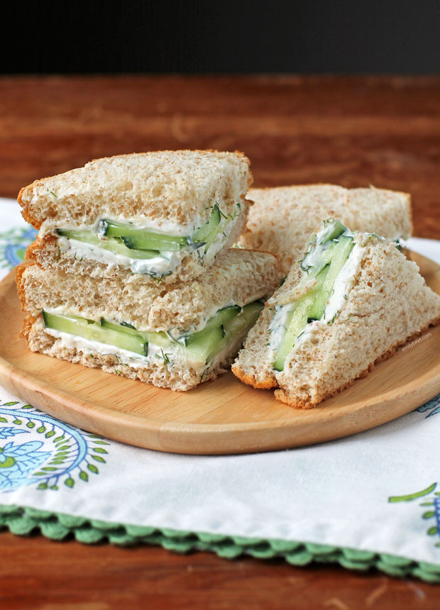 Cucumber Sandwich pieces on a plate