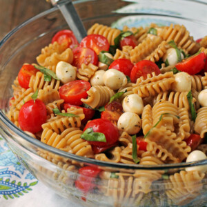 Caprese Pasta Salad in a serving bowl