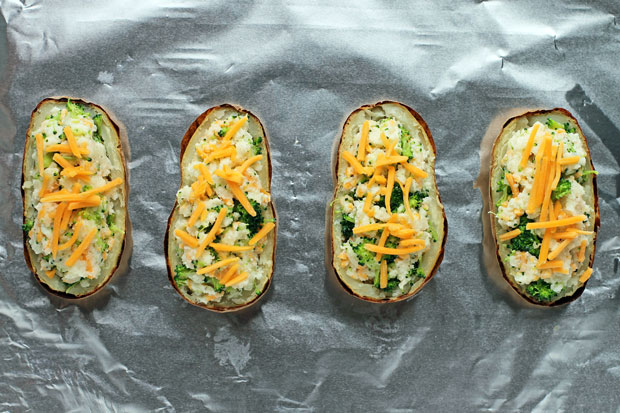 Broccoli Cheddar Twice Baked Potatoes before baking