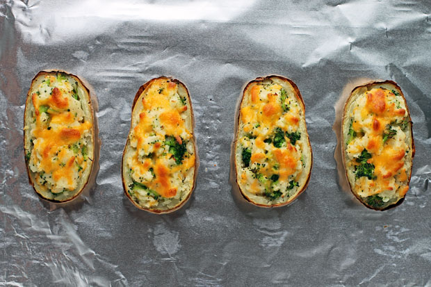 Broccoli Cheddar Twice Baked Potatoes after baking